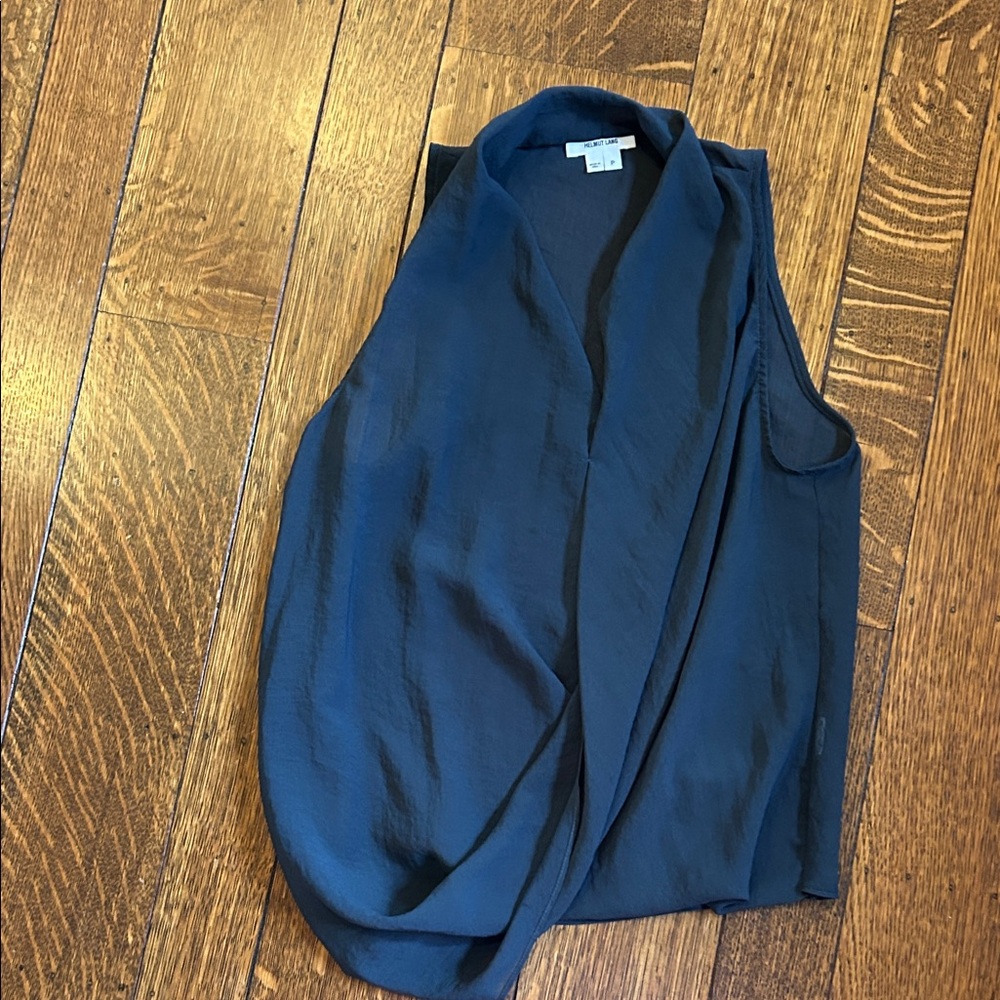 Helmut Lang Silk Translucent Navy Sleeveless, Asy… - image 1